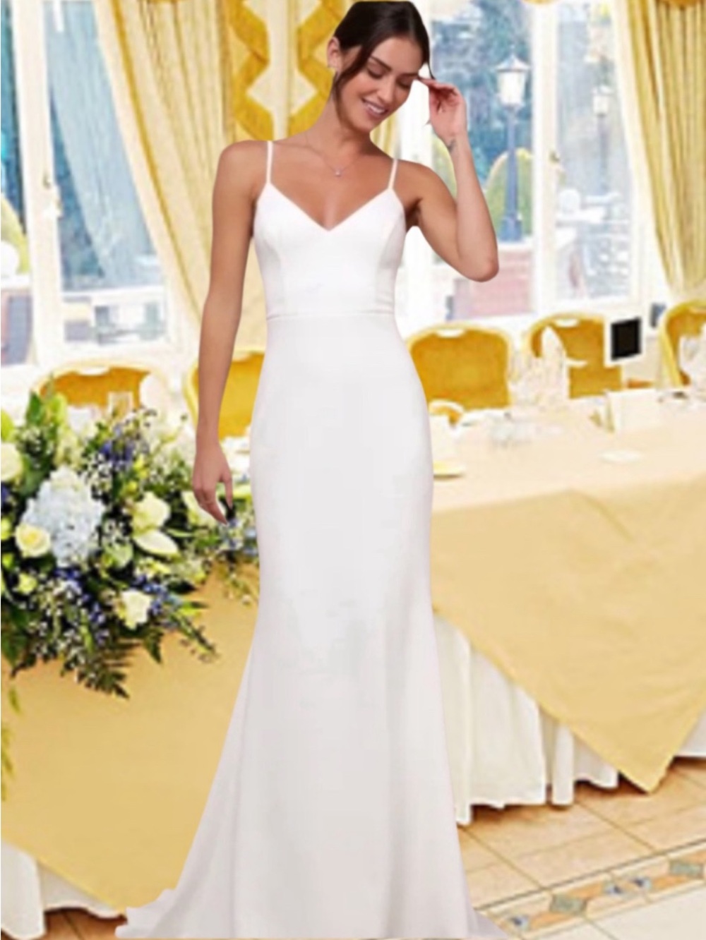 New Lulus Feeling of Forever Elegant White Spaghetti-Strap Column Dress Sz Small